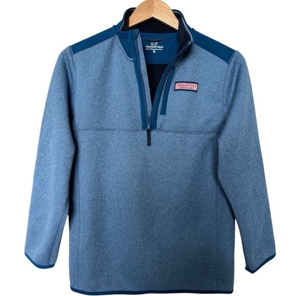 VINEYARD VINES 1/4 Zip Pullover Fleece Sweater | Heathered Blue Boys XL 18 - Picture 1 of 6